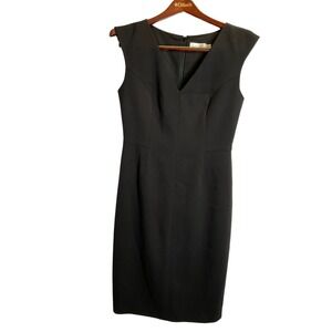 Eliza J Black Sleeveless V-Neck Lined Dress Sheath Midi LBD Classic S‎